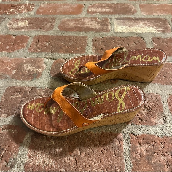 Women's Sam Edelman Orange & Brown Romy Leather Wedge Cork Heel Sandals size 11 - Picture 8 of 16